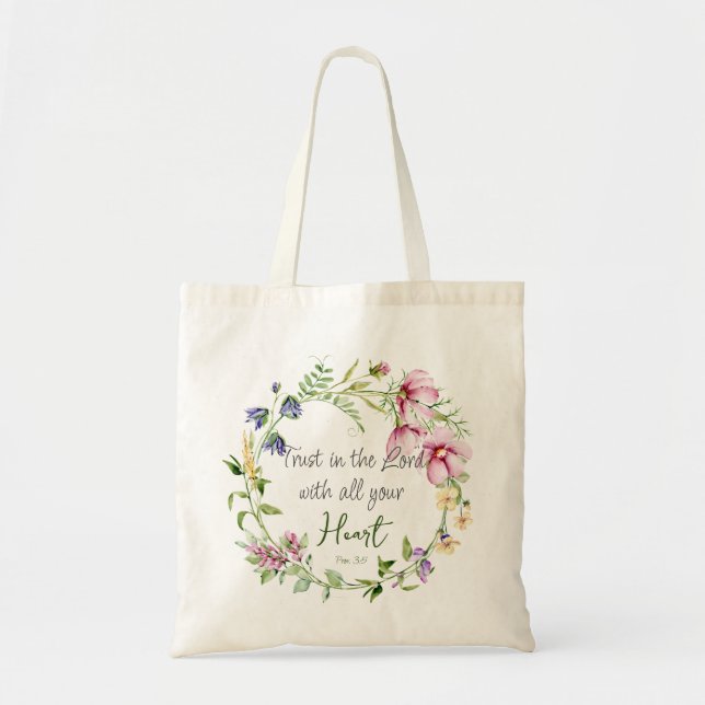 Tote Bag La Bible Verse Confiance dans le Seigneur avec Mon (Devant)