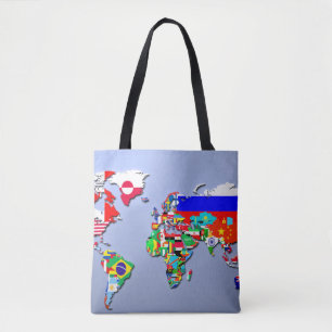 Tote Bag La carte du monde avec leurs drapeaux