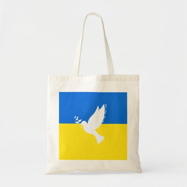 Tote Bag La colombe de la paix - Drapeau de l'Ukraine - Lib (Devant)