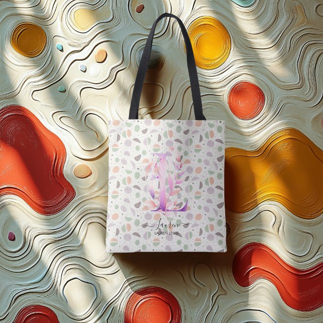 Tote Bag La conception de monogramme floral élégant de Laur (Créateur téléchargé)