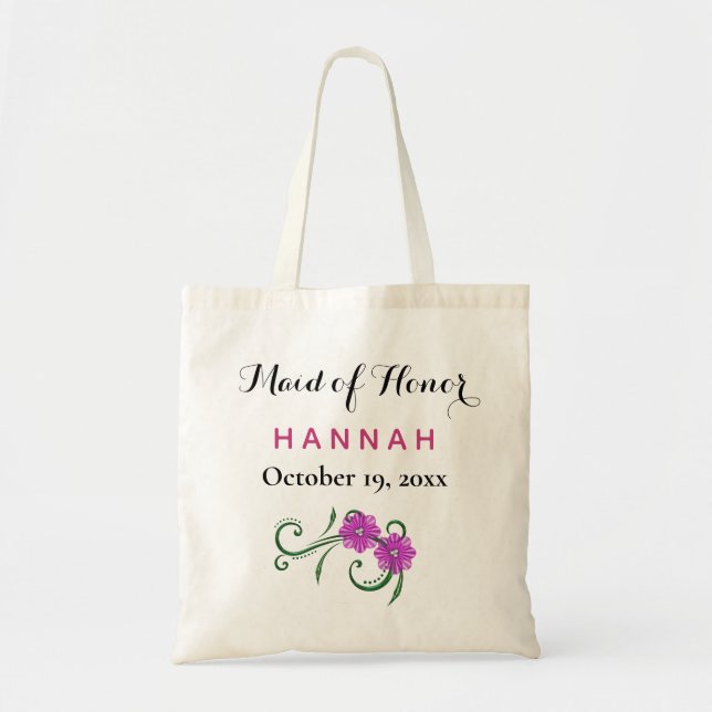 Tote Bag La femme d'honneur Typographie moderne Mariage ros (Devant)