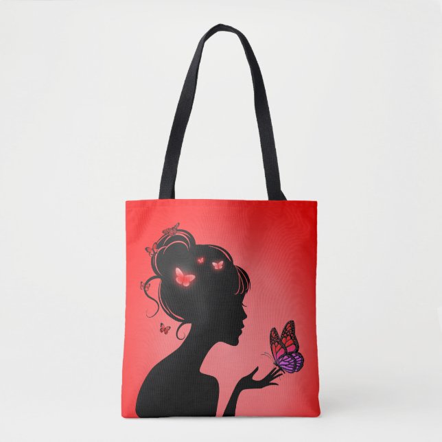 Tote Bag La femme papillons rouges (Devant)