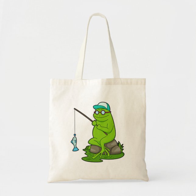 Tote Bag La grenouille comme pêcheur avec la canne à pêche  (Devant)