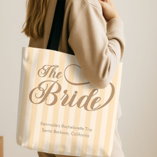 Tote Bag La mariée élégante calligraphie Champagne Stripe