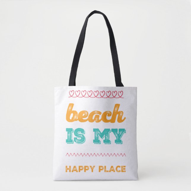 Tote Bag La Plage De Typographie Funky Est Mon Endroit Heur (Devant)