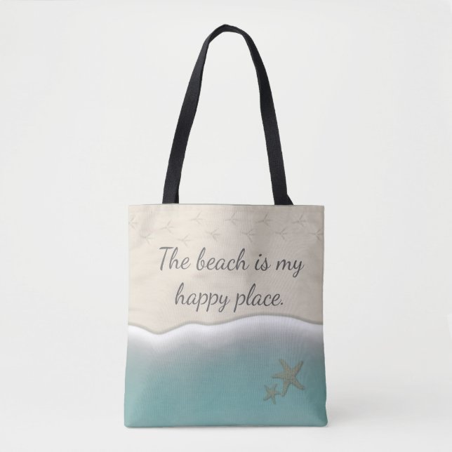 Tote Bag La plage est ma Endroit-Plage heureuse (Devant)