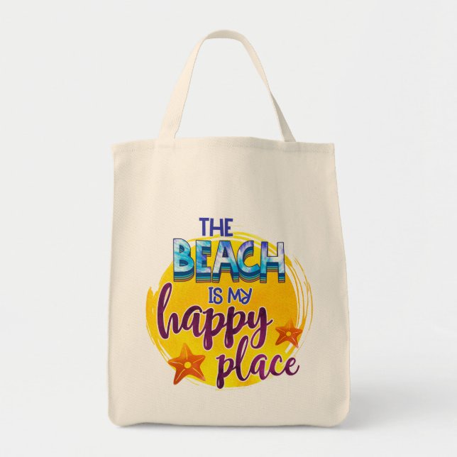 Tote Bag La plage est mon Happy Place Citation été (Devant)