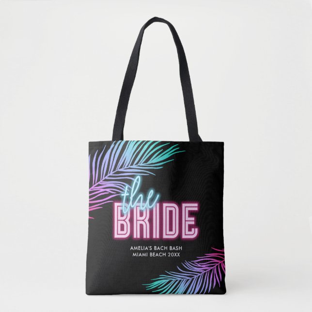 Tote Bag La plage tropicale bleue et rose de la mariée (Devant)