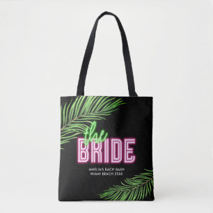 Tote Bag La plage tropicale rose et verte de la mariée