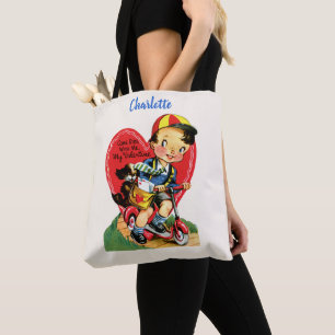 Tote Bag La Saint Valentin, Garçon Vintage sur un scooter