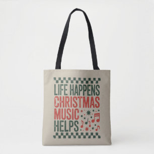 Tote Bag La vie arrive la musique de Noël aide drôle rétro