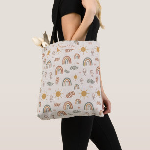 Tote Bag La vie de maman Boho Arc-en-ciel Personnalisé