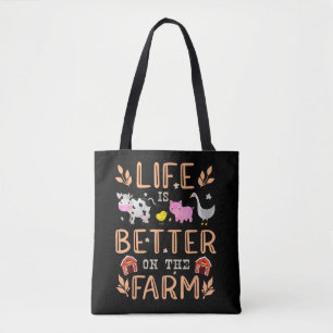 Tote Bag La vie est meilleure à la ferme Animaux mignons Fe