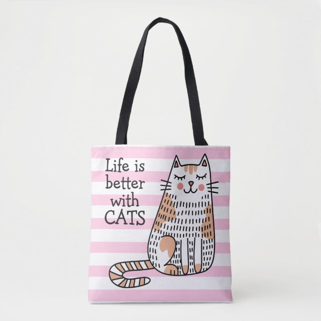 Tote Bag La Vie Est Meilleure Avec Les Chats Doodle (Devant)