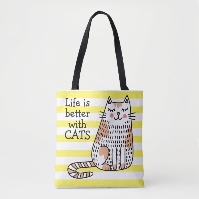 Tote Bag La Vie Est Meilleure Avec Les Chats Doodle (Devant)