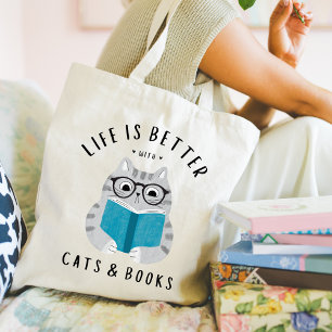 Tote Bag La vie est meilleure avec les chats et les livres