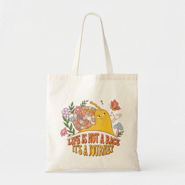 Tote Bag La vie est un voyage - Escargot, champignon, Fleur (Devant)