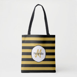 Tote Bag L'abeille jaune noire mignonne barre le nom et le