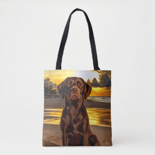 Tote Bag Labrador au chocolat au coucher du soleil