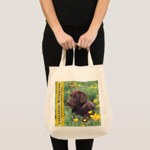 Tote Bag Labrador Chocolat Réutilisable dans un Champ de Pa