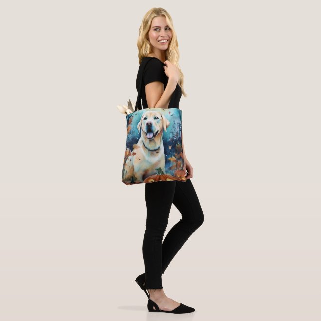 Tote Bag Labrador Halloween avec la peur Citrouille (Sur le modèle)