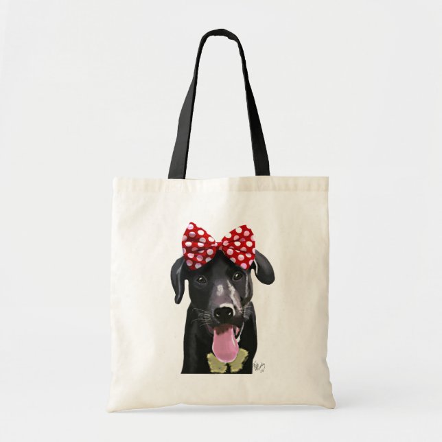 Tote Bag Labrador Noir Avec Bois Rouge Sur La Tête (Devant)
