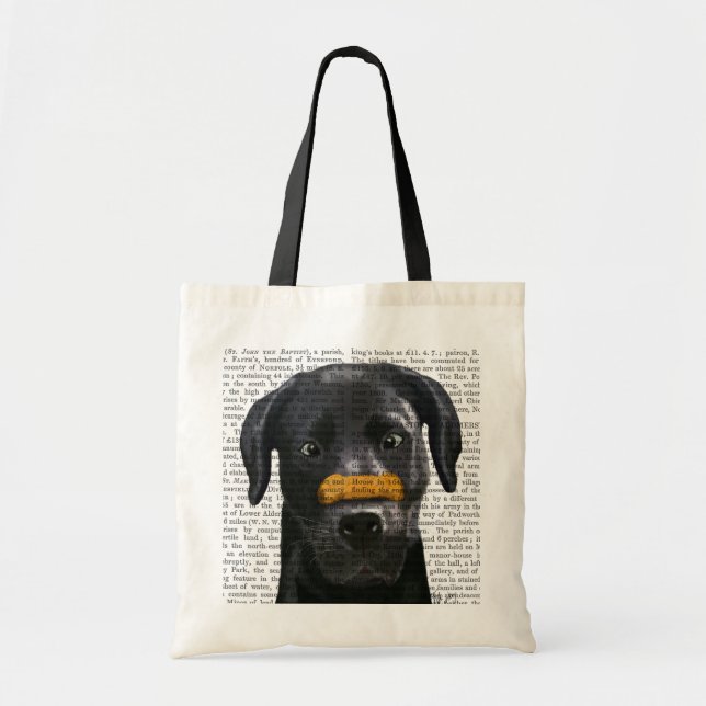 Tote Bag Labrador noir avec os sur le nez (Devant)
