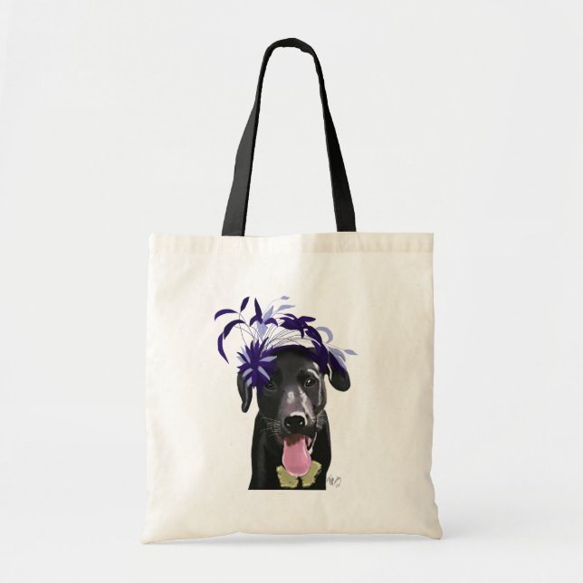 Tote Bag Labrador Noir avec ventilateur bleu (Devant)