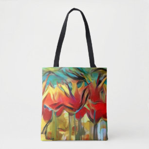 Tote Bag L'abrégé sur rouge a peint des tulipes, fleurs,