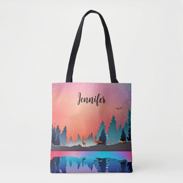 Tote Bag Lac d'hiver pittoresque avec Cerf (Devant)