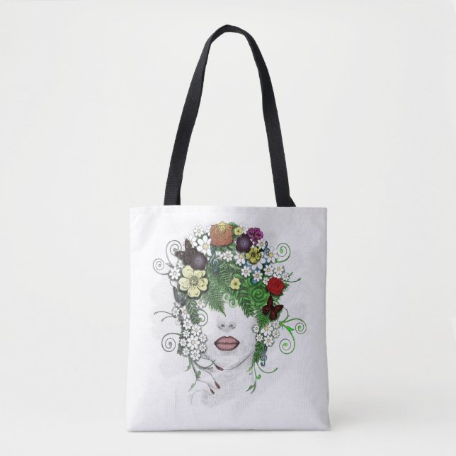 Tote Bag Lady Flora, fleurs, jolie, élégante, simple, art (Devant)