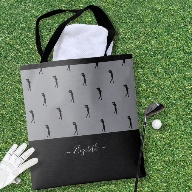 Tote Bag Lady Golfer moderne Silhouette gris noir (Créateur téléchargé)