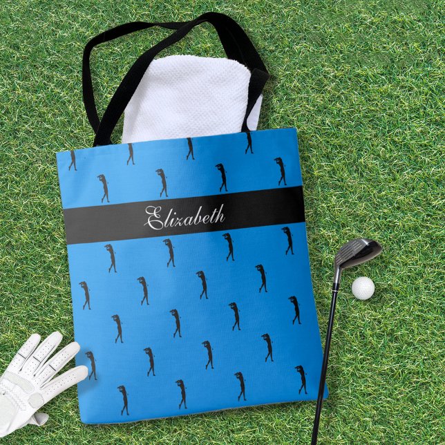 Tote Bag Lady Golfer Nom Customisé Motif Bleu Noir (Créateur téléchargé)