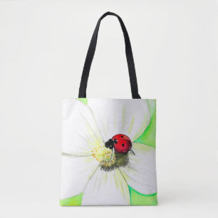 Tote Bag Ladybird sur une peinture à fleurs blanches
