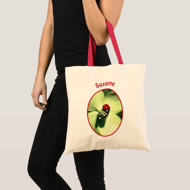 Tote Bag Ladybug On Dogwood Nature Personnalisé (Devant (produit))
