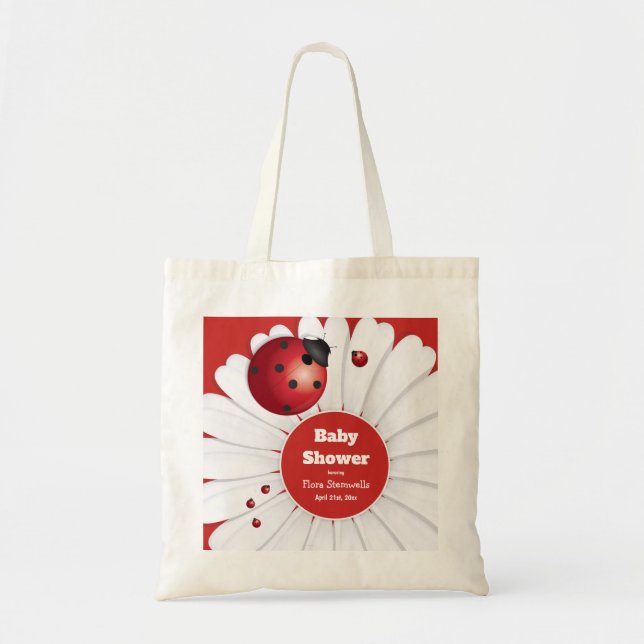 Tote Bag Ladybug Red White Black Baby Shower (Devant)
