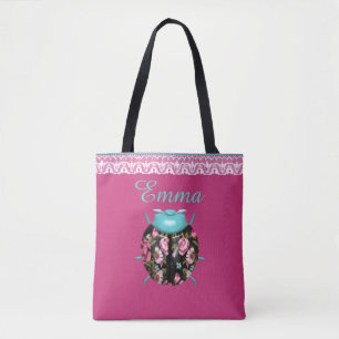 Tote Bag Ladybug victorien floral vintage rose mignon