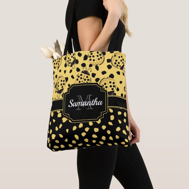 Tote Bag Ladybugs Jaune (De près)