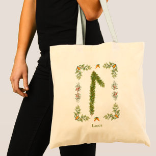 Tote Bag Laguz Rune dans les branches À feuillage persistan
