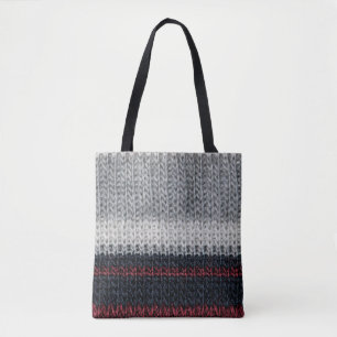 Tote Bag Laine de tricot noire et grise avec soie rouge et