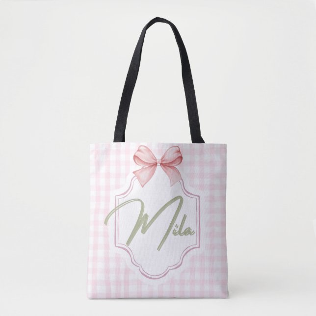 Tote Bag Lainey Baby Girl Nursery Bow&En vichy personnalisé (Devant)