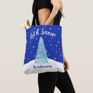Tote Bag Laisser neiger Bleu Noël Arbre vacances