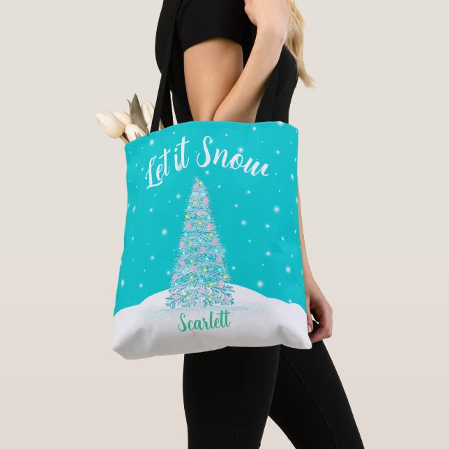 Tote Bag Laisser neiger Turquoise Aqua Noël (De près)