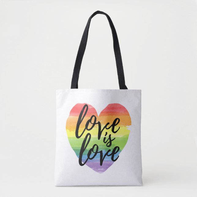 Tote Bag L'amour est l'amour| Coeur d'aquarelle arc-en-ciel (Devant)