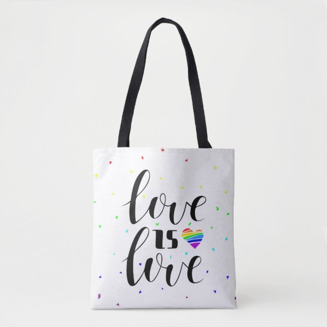 Tote Bag L'amour est l'amour| Coeurs arc-en-ciel (Devant)