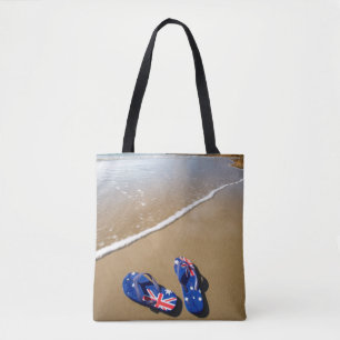Tote Bag Lanières australiennes de drapeau sur la plage  