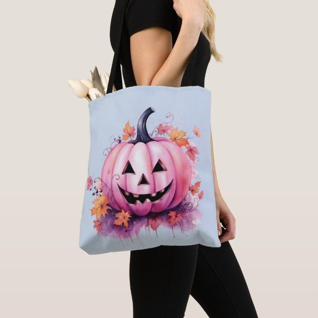 Tote Bag Lanterne rose Jack-O' Bleu clair Halloween (De près)