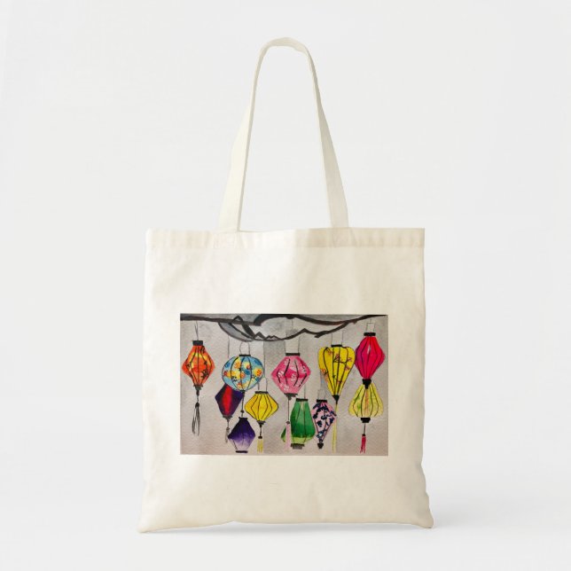 Tote Bag lanternes chinoises aquarelle art (Devant)