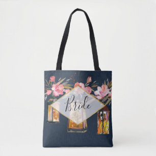Tote Bag Lanternes rustiques Marine Blue Coral Bride Mariag