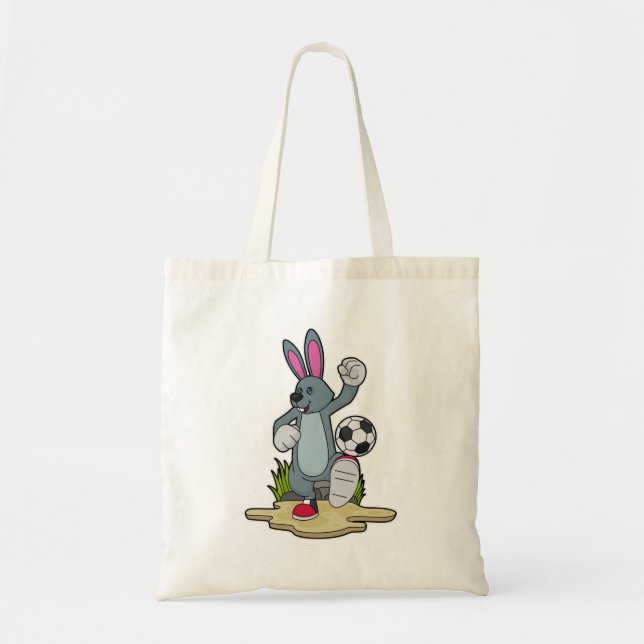 Tote Bag Lapin comme joueur de football avec Soccer (Devant)